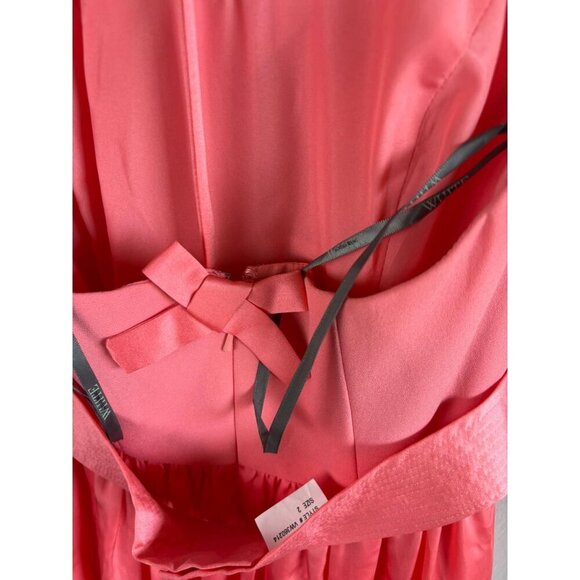 Vera Wang Coral Halter Gown V-Neck Bow Back Slit Skirt Satin Formal Dress Size 2 - Picture 5 of 12